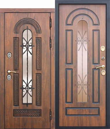 Входная дверь со стеклом и МДФ VITRA Винорит Патина